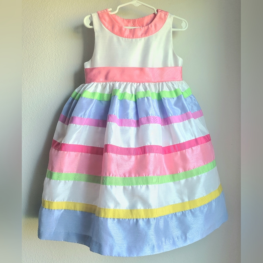 Gymboree- Girls' Pastel Horizontal Striped Party Dress, Sz 4